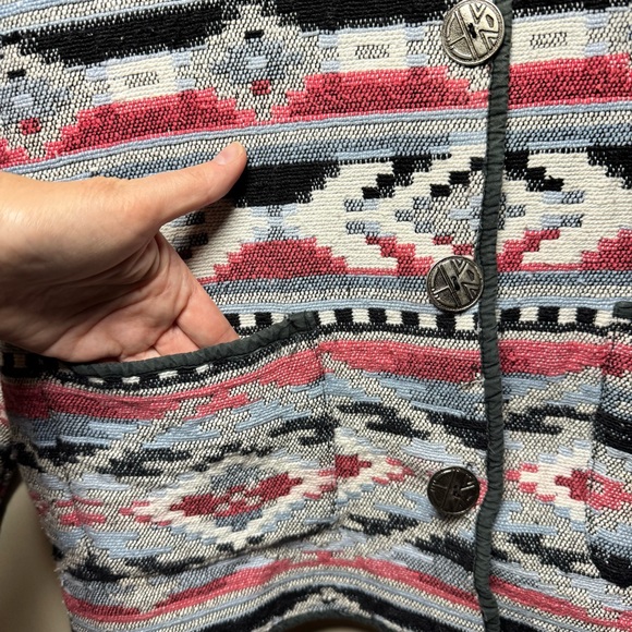 VTG Jane Ashley Tapestry Jacket Blazer Womens Sz L Southwestern Aztec Tribal Y2K - Picture 5 of 8